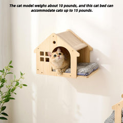 SHENGOCASE natural wood cat wall shelf right-facing perch for elevated viewing
