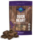 Shepherd Boy Farms duck heart treats pack highlights single-ingredient protein for training.