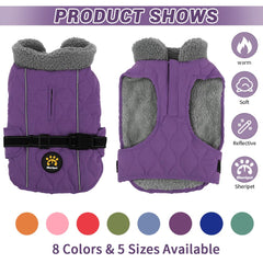 Sheripet dog coat winter purple XXL back view highlighting secure fit and coverage