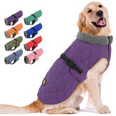 Sheripet dog coat winter purple XXL shown on a large dog for warmth in cold weather