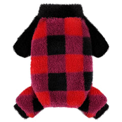 Shifenmei dog Christmas sweater red plaid closeup for warm cozy wear