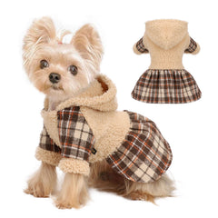 Shifenmei dog hoodie plaid warm fleece to keep small dogs cozy on cold walks.