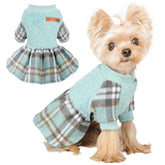 Shifenmei dog sweater green plaid front view keeps small dogs warm during walks