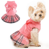 Shifenmei dog sweater in pink plaid keeps small dogs warm and stylish on cold days.