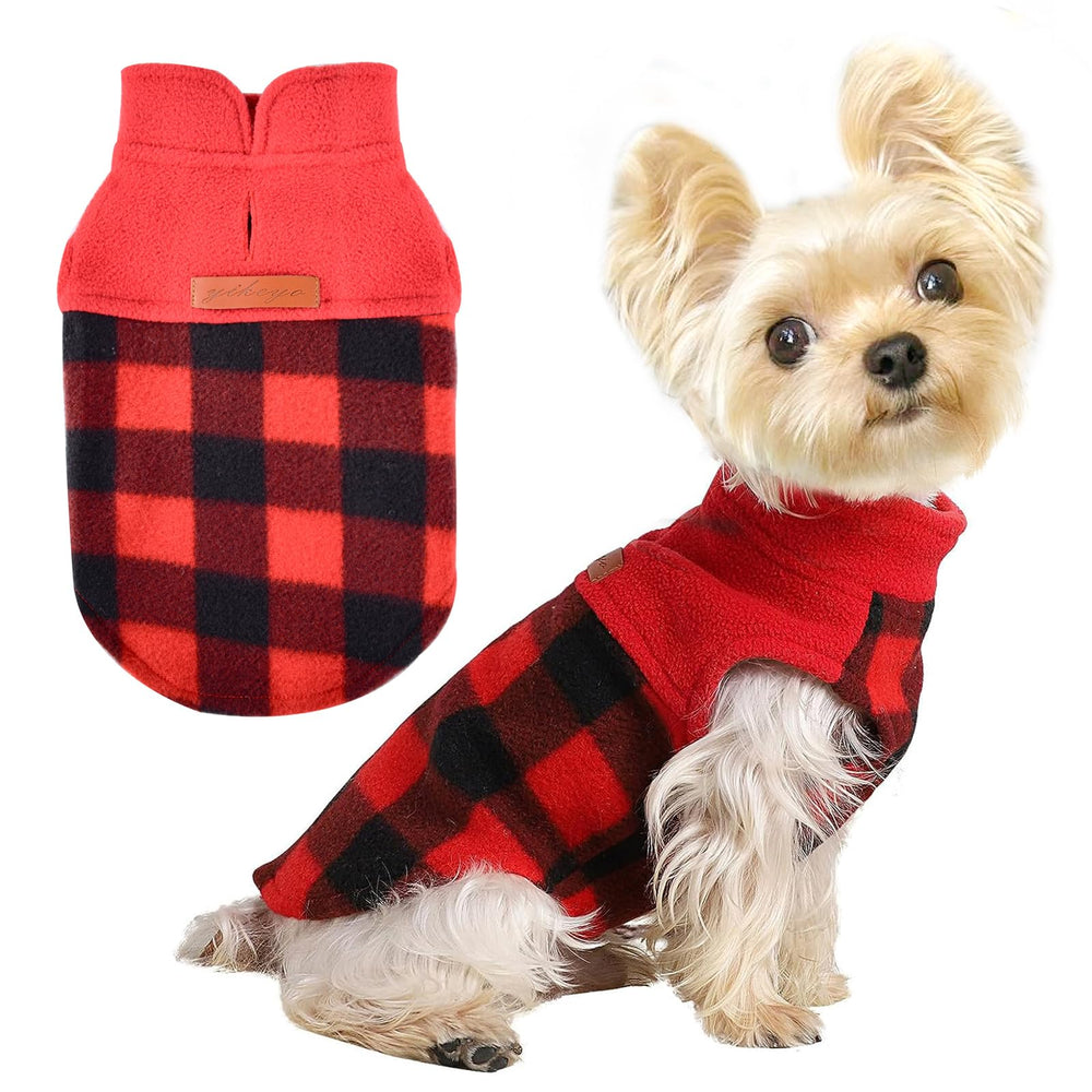 Shifenmei dog sweater plaid front shows cozy fleece warmth for small breeds.