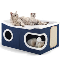 Shikha cat bed arc-edge design top view offers spacious hideaway for multi-cat households.