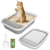 ShineMe grey open-top cat litter box for easy access and monitoring.