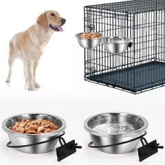 ShineMe crate bowls for large dogs—heavy-duty stainless steel with 56oz capacity per bowl for reliable hydration.