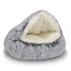 ShinHye cat bed round plush hooded cave offers a secure, cozy hideaway.