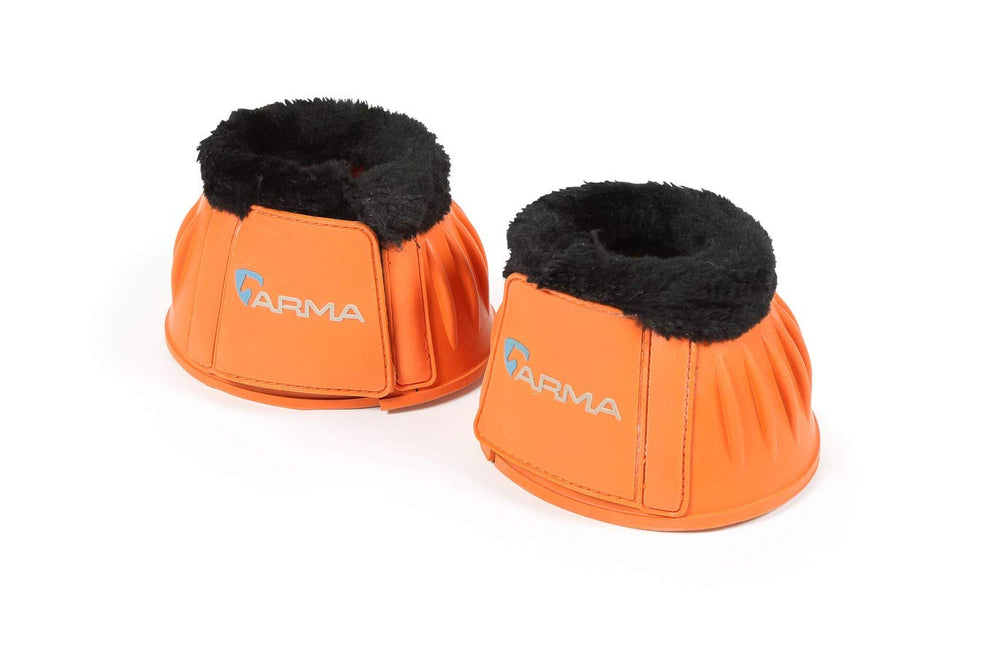 Shires ARMA fleece trim bell boot orange cob protects legs during riding.