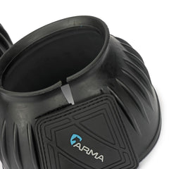 Shires Arma Overreach Bell Boot close-up reveals rubber touch-fastening for secure closure.