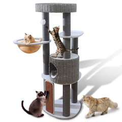 SHODMI cat tree five levels with a cozy cave for multi-cat play.