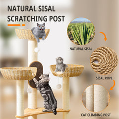 SHODMI Large Cat Tree Wood replaceable mats for year-round comfort.