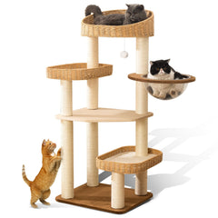 SHODMI modern cat tree tower top view reveals elevated perches for calm naps.