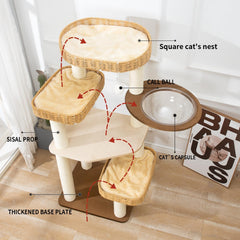 SHODMI modern cat tree tower wide-base design boosts stability during climbing.