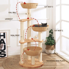 SHODMI oak cat scratching tree provides natural wood aesthetic and furniture protection.