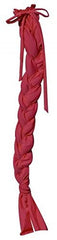 Showman red durable lycra braid-in tail bag illustrating secure drawstring for stable tail management.