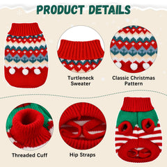 ShuRung Puppy Christmas Sweater wave red back showcases three hairball print accents