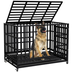 SHUSHIM 48-inch crate with wheels, sturdy rollable transport for large dogs.