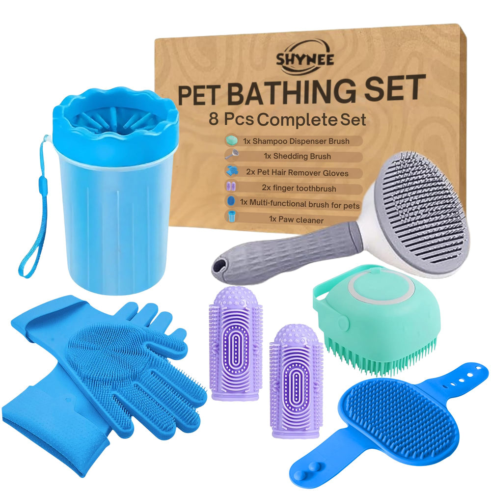 SHYNEE 8PCs dog grooming kit overview with all tools for bath time