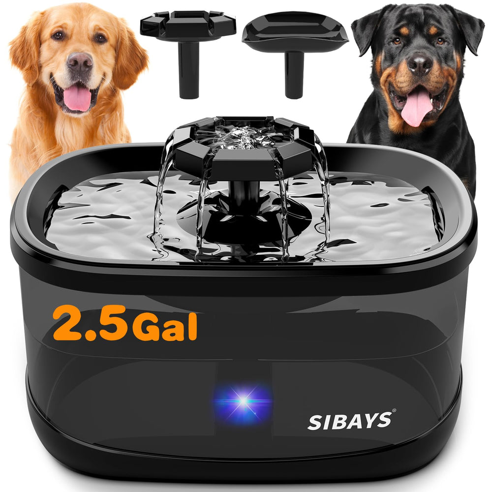 SIBAYS 2.5Gal dog water fountain top view highlights large capacity for multi-pet homes.