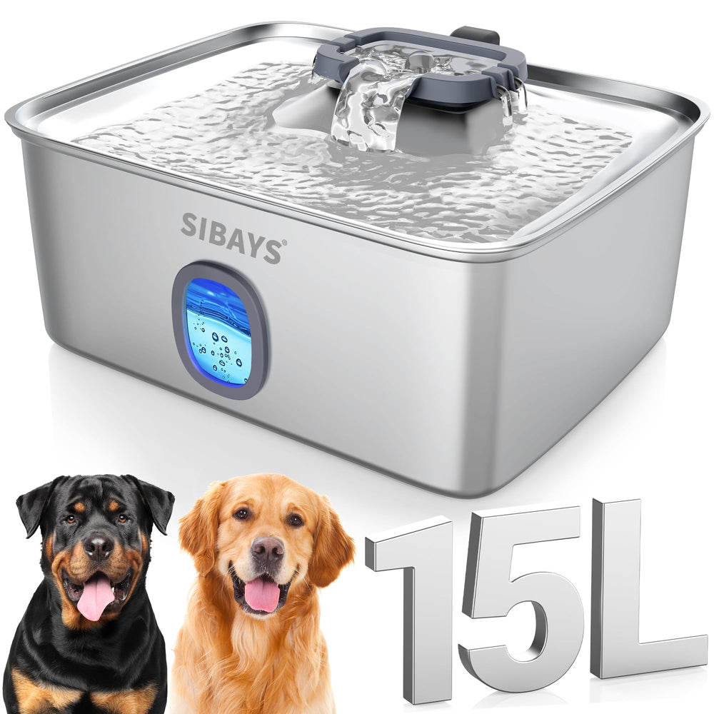 SIBAYS 4Gal/15L fountain showing large capacity for multi-pet households