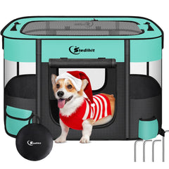 Siedihit dog cat playpen in green for outdoor travel and safe containment.