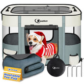 Siedihit dog playpen grey with pad for cozy indoor confinement of small pets.