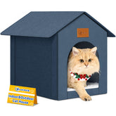 Siedihit outdoor cat house front view shows durable Oxford exterior for year-round shelter.