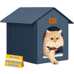 Siedihit outdoor cat house front view shows durable Oxford exterior for year-round shelter.