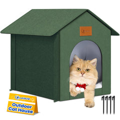 Siedihit outdoor cat house with Oxford exterior provides durable, weather-ready shelter
