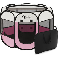 Siedihit pink playpen side panels provide 360-degree visibility for monitoring