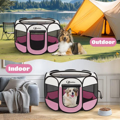 Siedihit pink pop-up dog kennel folding for quick setup and transport.