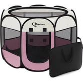 Siedihit pink puppy playpen side panels offer clear visibility and ventilation.