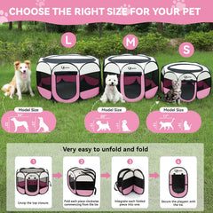 Siedihit pink puppy playpen top view shows airy interior and shade.