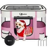 Siedihit playpen pink front-view shows safe breathable enclosure for pets.