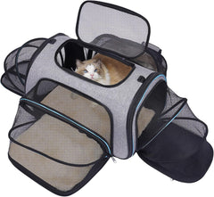 Siivton 4-sides expandable pet carrier front view with expanded space for traveling comfort