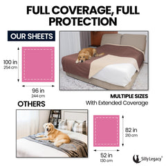 SILLY LEGACY dog-cat drool-proof liner on sofa enables quick cleanup.