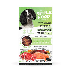 Simple Food Project packaging for affordable freeze-dried raw dog food.