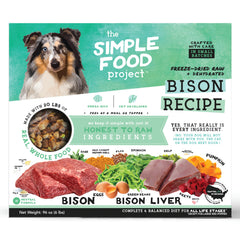 Simple Food Project bison recipe bag front shows convenient, affordable freeze-dried dog food