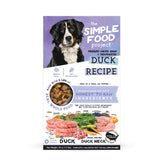 Simple Food Project duck recipe bag closeup, showcasing convenient freeze-dried raw nutrition.