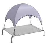 Simple Trending raised dog bed with canopy being assembled for quick setup.