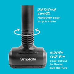 Simplicity Vacuums Pet Hair Squeegee on furniture capturing hairs easily.
