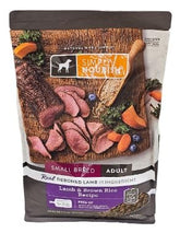Simply Nourish small-breed lamb and brown rice dry dog food bag front for easy shopping.