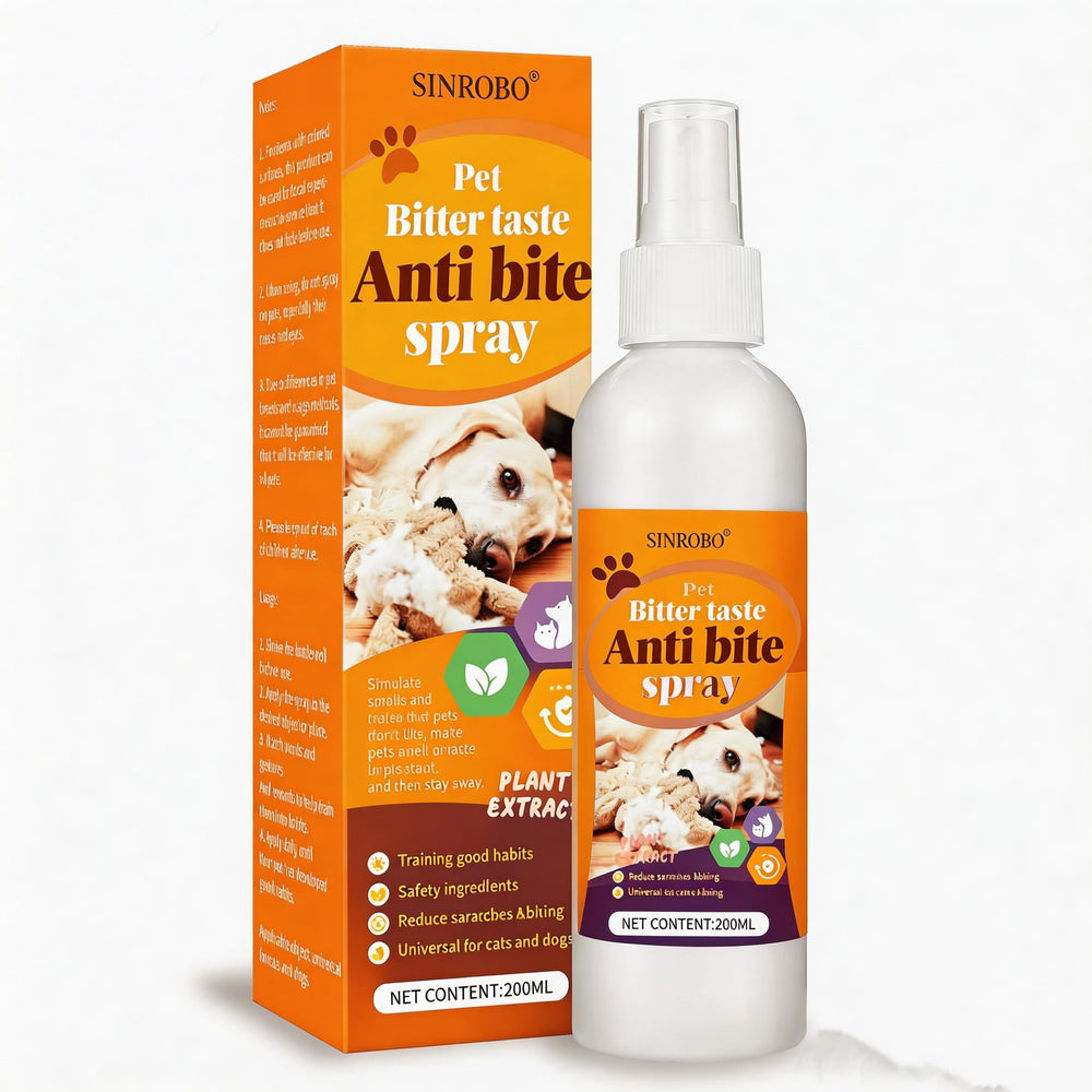 SINROBO No Chew Spray bottle closeup showing a humane deterrent for chewing