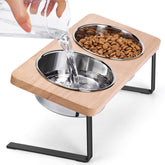 Siooko elevated cat bowls stand shows sturdy wood base and comfortable feeding posture.