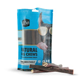 Sitka Farms collagen stick dog packaging highlights no raw hide for a safer chew.