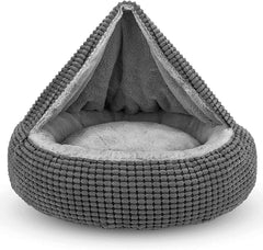 SIWA MARY dog bed with attached blanket hood for cozy calming rest