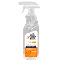 Skout's Honor Stay Off bottle demonstrates a natural lemongrass and peppermint deterrent