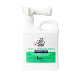 SKOUT'S HONOR urine destroyer bottle pour shows plant-powered cleaning for stained concrete surfaces.